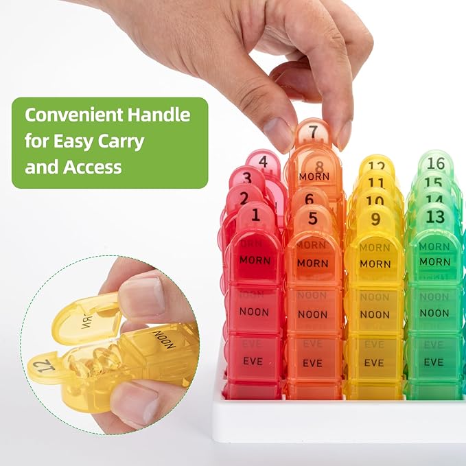 Mouthly Pill Organizer 4 Times a Day,GrnPeak 30 Day Pill Holder with Removable Daily Cases, Travel Friendly, Transparent Design for Small Pills & Vitamins