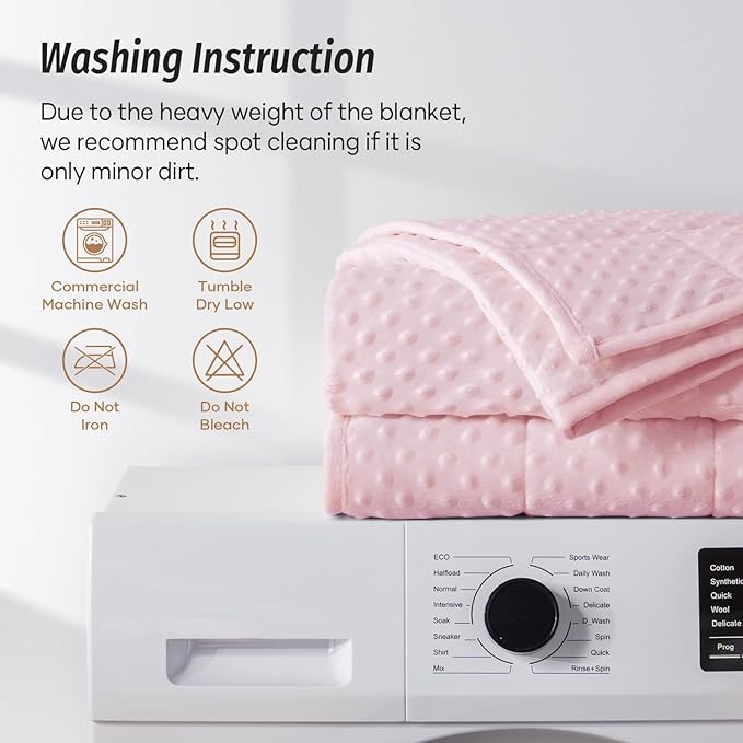 Wemore Minky Dot Weighted Blanket for Adults Queen Size 12 lbs, Soft Cozy Heavy Blanket for Bed and Couch, Breathable Blanket for All-Season with Glass Beads, Pink 60 x 80 inches