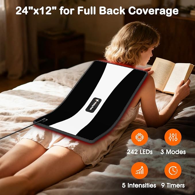 Red Light Therapy for Body, 24"x12" Large Near Infrared Light Therapy Belt, 242 Tri-Chip LEDs Red Light Therapy Mat for Back Pain Relief, 660nm & 850nm Dual Wavelength Therapy Pad, Max 35W