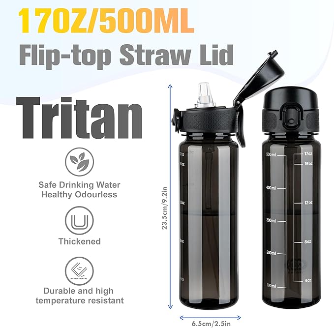 GOPPUS 17oz Kids Water Bottle for School -Straw, Leak-Proof Tritan Sports Bottle Time Marker Reusable for Girls Boys