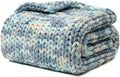 YnM Weighted Blanket, Handmade Chunky Knitted Design, Soft and Cozy, Temperature Regulating and Breathable, Machine Washable Throw for Sleep or Home Decor (Light Blue Tie-Dyed, 80x87 Inch, 25lbs)