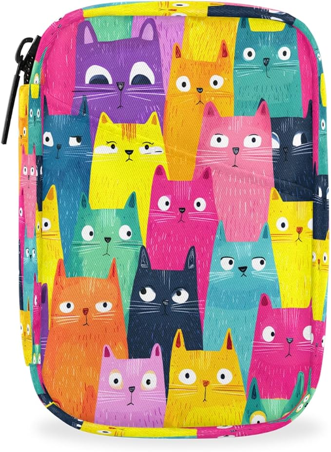 Cute Cat Colorful Pill Case Everyday Travel, 7 Day Weekly Medicine Pill Box Compact Portable Pills Bottle Organizer with Zipper for Daily Vitamin Medicine Holder Bottle Organizers Bag