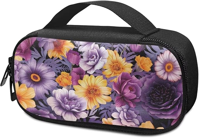 Bright Floral Insulin Cooler Diabetic Travel Case, Travel Medicine Bag with Handle, Portable Diabetic Kits Storage Bag for Glucose Meter Insulin Pens and Accessories