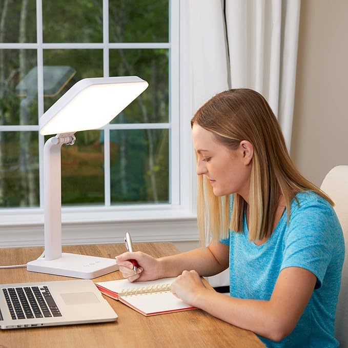 Theralite Aura Bright 10000 Lux Therapy Lamp, Sun Lamp for Light Box Therapy to Fight Low Energy with Adjustable Brightness 4 Light Settings for Sunlight Deprivation for Home and Office Use, White