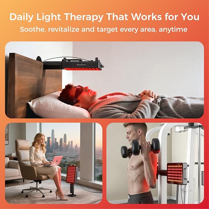 BestQool Red Light Therapy, 6 Wavelengths Infrared Light Therapy with Stand, Elite Grade 60 LED Dual Chip Red Light Therapy for Face, Body, Infrared and Red Light Therapy Panel, Red Light Lamp, 140W