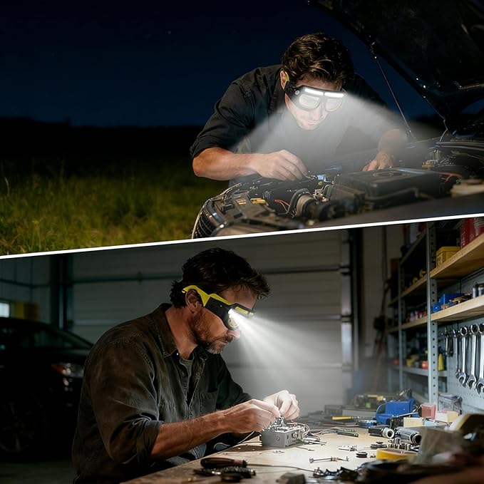 LED Headlight Glasses Rechargeable Headlight Glasses with Motion Sensor & Touch Control, Adjustable Safety Eyewear