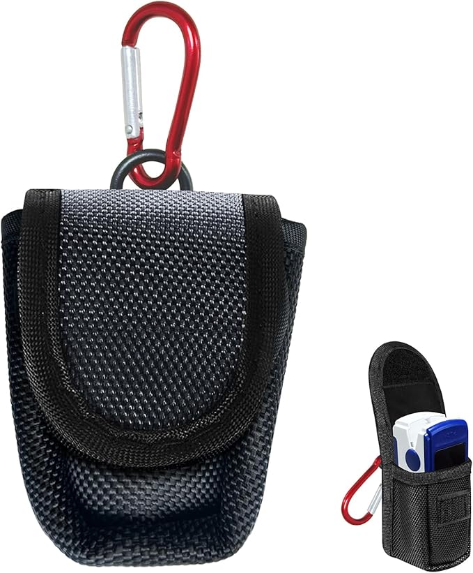 Fingertip Pulse Oximeter Case with Carabiner, Black Nylon Carrying Pouch, Suitable for travel or home(only case)
