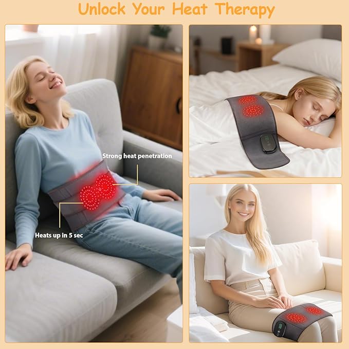Electric Heating Pad with Massage, 3-Level Heating & Vibration for Lumbar Massager, 5000mAh Rechargeable, LED Controller, Portable Heating Pad for Lower Back Pain Relief, Gray