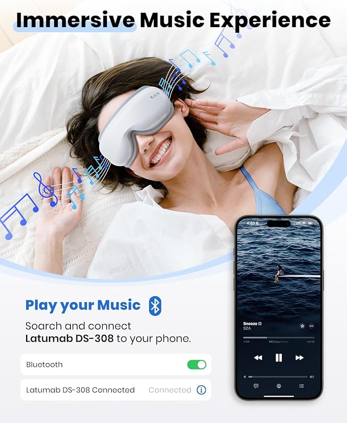 Eye Massager with Heat, Heated Eye Mask with Bluetooth Music, Face Massager, Mask for Migraine & Headache Relief, Improved Sleep, Birthday Gifts for Mom Dad Women Men Her Him