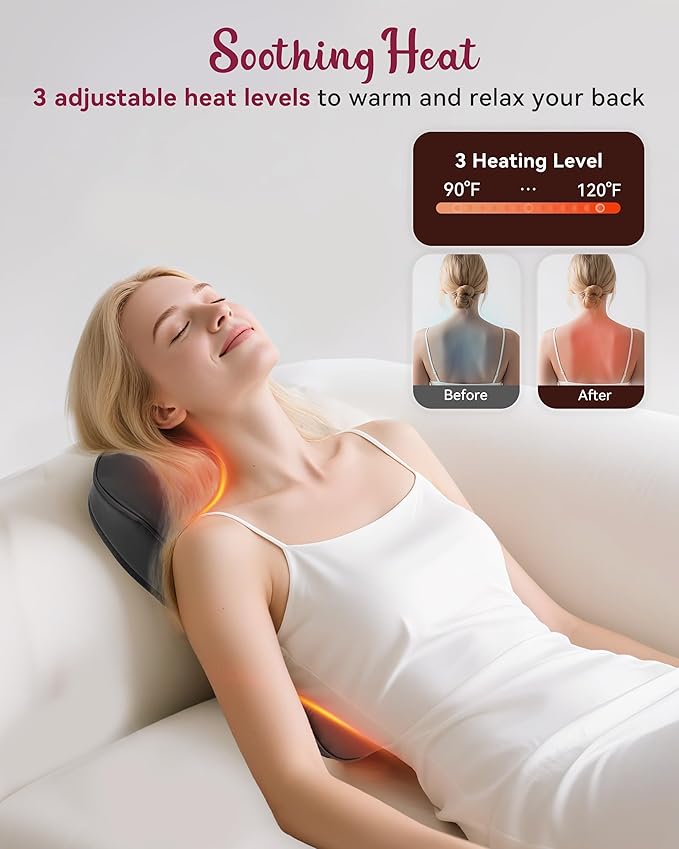 Back Massager for Pain Relief Deep Tissue, Kneading Shiatsu Neck and Back Massager with Heat, Massager for Back and Shoulder Pain, Gifts for Women Men Home Office