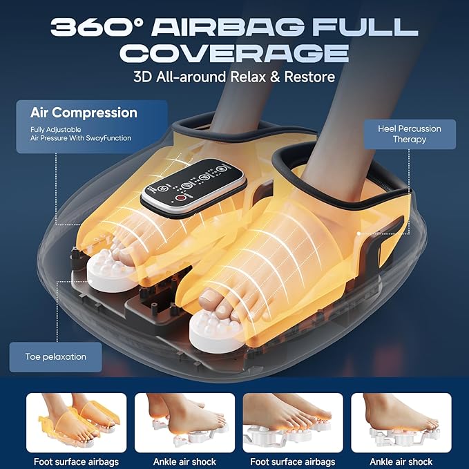 Foot Massager with Heat, Vibration & Rolling Compression - Plantar Fasciitis Relief, Neuropathy Pain Relief, Fits Size up to 13", Multiple Modes, Ideal Gifts for Men/Women