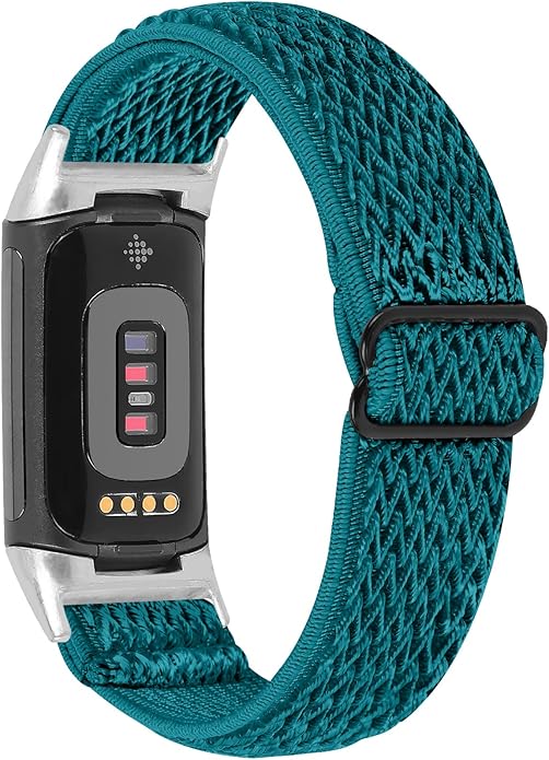 Lijinlan Nylon Band Compatible with Fitbit Charge 5 Advanced Fitness & Health Tracker, Elastic Woven Strap Stretchable Wristband Watch Bands Replacement for Charge 5 for Women Men