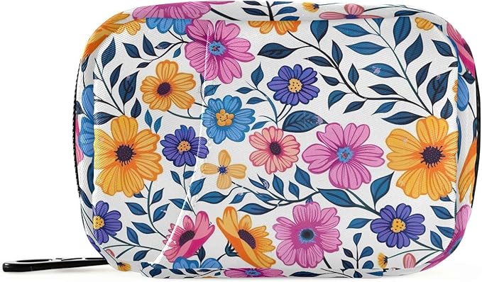 Retro Floral 7 Day Travel Pill Organizer Bag Weekly Pill Box Small Vitamin Supplements Holder with Zipper
