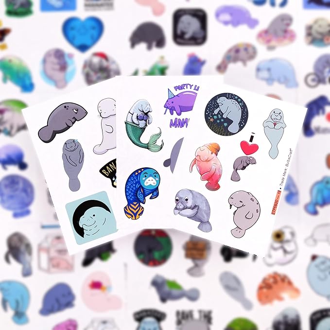 BulbaCraft 100Pcs Manatee Stickers and Laptop Decals for Water Bottles - Waterproof Vinyl Manatee Stickers, Gifts for Women & Men