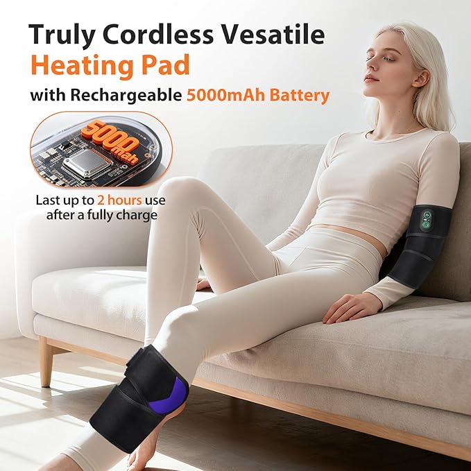 Cordless Heating Pad for Arm, Elbow, Wrist, Leg, Stomach, FSA Eligible HSA Approved Extra Long Portable Heated Brace Wrap with 3 Time Settings, 3 Heating Levels, Large Heating Area