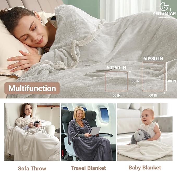 Grounding Blanket 60x80 inch Grounding Sheets Queen, Grounding Mat for Improved Sleep, Relieving Pain,Conductive Grounded Mats with Grounding Cord (Cream, 60 * 80 in)