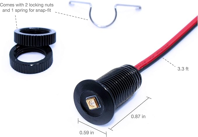 UV Antiviral Light Bolt - Flush Mount 12V Ultraviolet UVC Germicidal LED, Sanitizer, Disinfection for Cars Interior, Footwell, Trunk w/ SLEEK Aluminum Housing & Screw Nut (11 mm Black, UV-C LED)