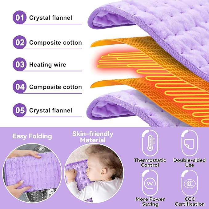 【2025 Upgrade】 Heating Pad for Neck Back Cramps Pain Fast-Heating Heating Pads Offer Softer Machine Washable Fabric with Heat Settings & Timer Easy to Operate,Moist Heat & Auto Shut of (Light Purple)