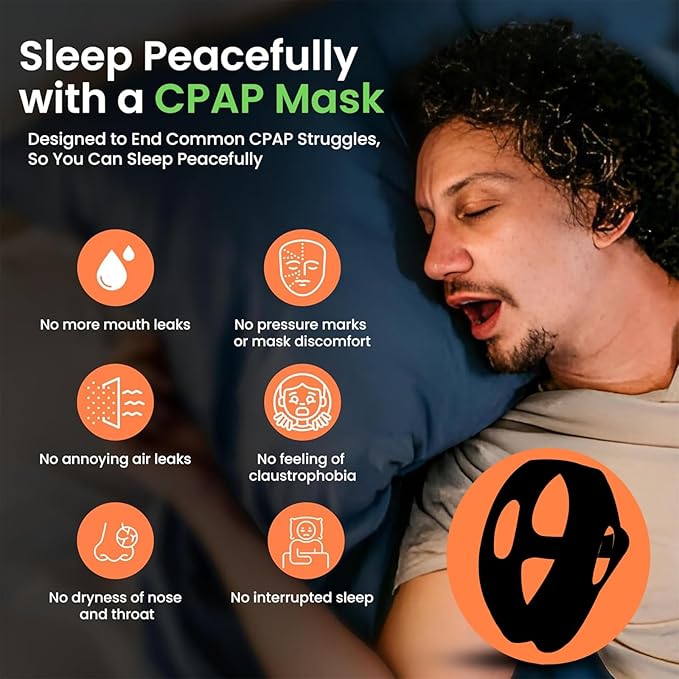 Chin Strap for Sleeping and Snoring - Black Anti Snoring Device for Men and Women, Breathable and Skin-Friendly Snore Stopper with Adjustable Fit That Holds Jaw in Place & Supports CPAP Users