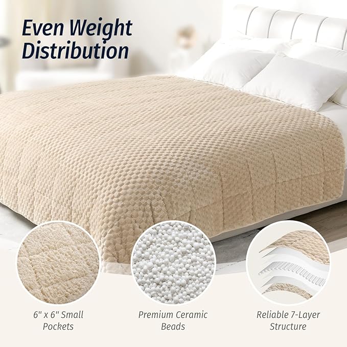 Wemore Fleece Weighted Blanket for Adults (60" x 80" 15lbs, Khaki), Dual Sided Cozy Soft Sherpa Heavy Blanket, 3D Imitation Turtle Shell Warm Jacquard Flannel Weighted Blankets for Couch and Bed