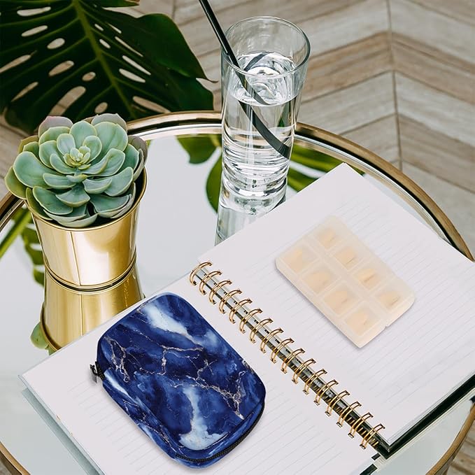 Royal Blue Modern Marble Travel Pill Organizer Box Weekly Portable Pill Case Daily Pills 7 Day Small Birth Control Pills Container Removable Compartments for Medicine Vitamins Fish Oil