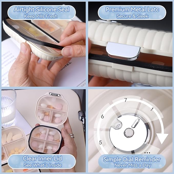 Weekly Pill Organizer – Waterproof Travel Pill Case with 7 Compartments, Compact Moisture-Proof Supplement Storage Box, Lightweight Portable Container for Daily Use & Travel