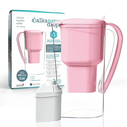Alkanatur Alkaline Hydrogen Water Filter Pitcher - Removes Fluoride, Chlorine, Microplastics, PFAs, Lead - Activated Coconut Carbon, Ionizer, pH 9.5, Adds Magnesium