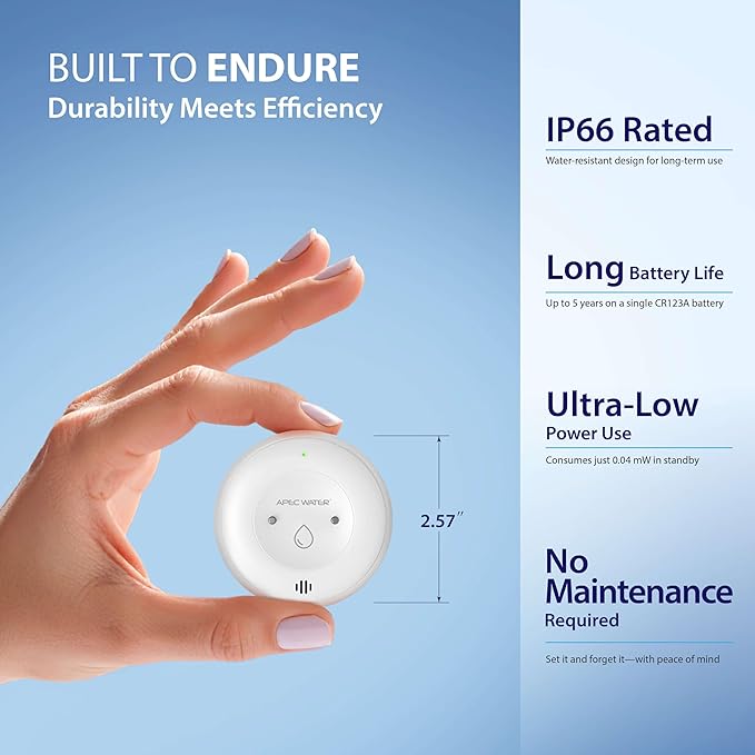 APEC WATER WiFi Water Leak Detector for Home, App Connected get Real-Time Alerts, Highly Reliable Dual Sensor Wet Moisture Detection (3PK)
