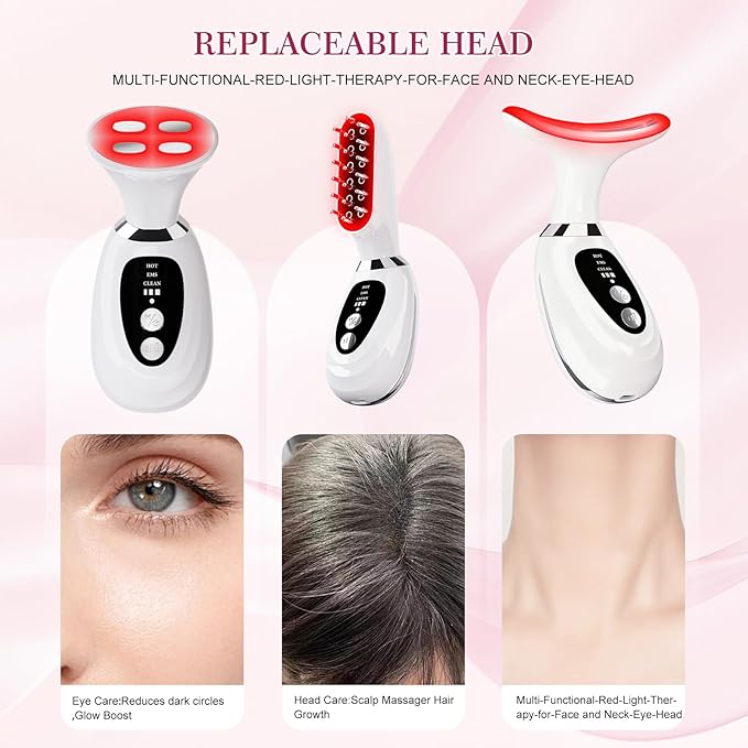 Red-Light-Therapy-for-Face and Neck-Eye-Head Massager,7 Colors Skin Rejuvenation Lifting Facial Massager for Toning,Glow Boost，Wrinkle for Birthday,Christmas,Mothers Day,Valentines Day Gifts (Black)