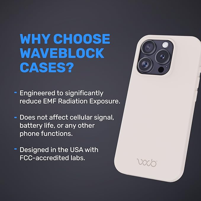 WAVEBLOCK EMF Protection Silicone iPhone Case Compatible with iPhone 15 Pro, Radiation Blocker, 5G Shield Reduction, Lightweight, USA Patented and Tested in FCC Lab, Stone