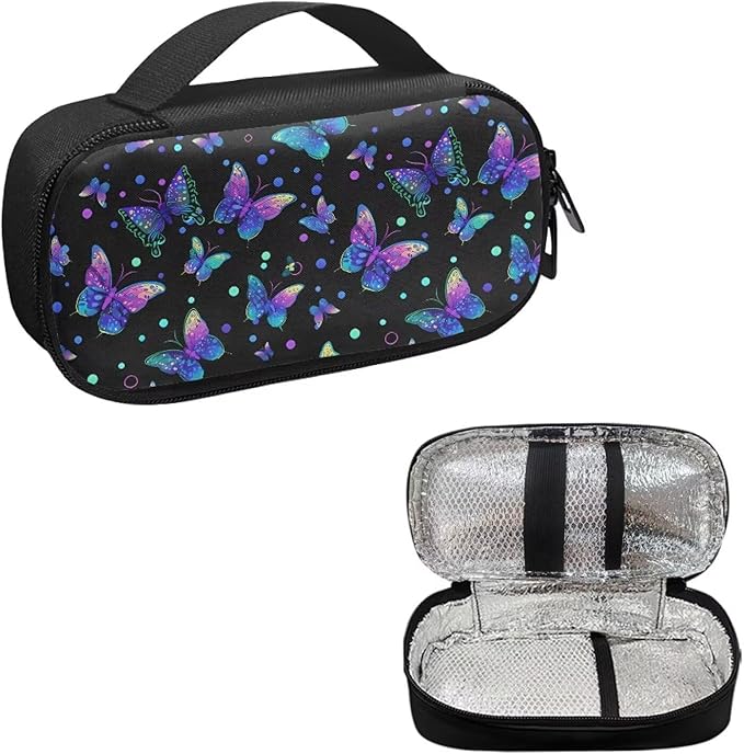 Butterfly Insulin Cooler Travel Case Insulated Diabetic Bag with Top Handle Medication Cooler Bag for Insulin Pens and Blood Glucose Monitor Supplies Easy to Use