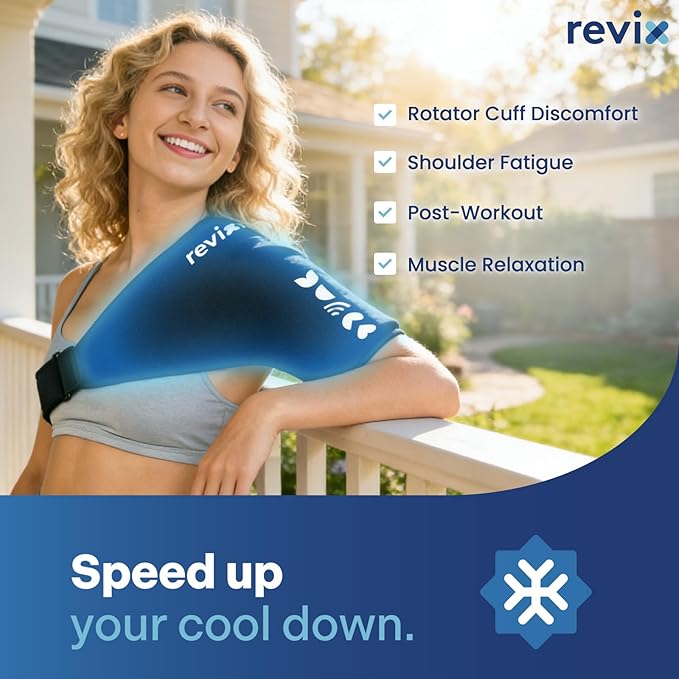 REVIX Shoulder Ice Pack Wrap for Rotator Cuff Cold Therapy, Premium Solid Gel Ice Pack for Shoulder with Soft Lycra, Reusable Shoulder Brace Ice Sleeve for Men Women Post-Workout Recovery & Discomfort