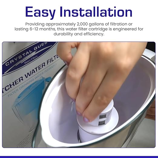 Crystal Quest Standard/SMART Water Filter Pitcher Cartridge – Advanced Filtration for Clean, Healthy Water, Removes Contaminants, Long-Lasting, Easy Installation, 2,000 Gallons [Pack of 4]