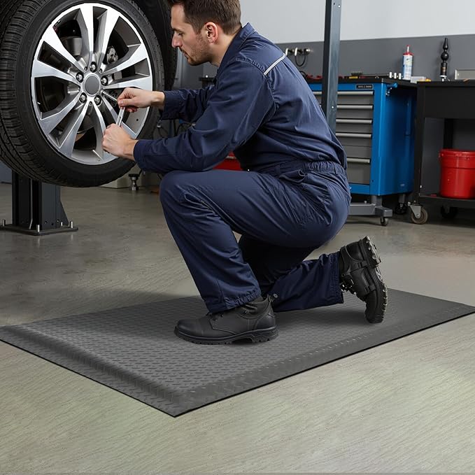 Nisorpa Anti Fatigue Mats Industrial 3' x 5' Ergonomic Standing Mat 15/16" Extra Thick Cushioned Shop Floor Mats Kitchen Mats Heavy Duty Commercial Diamond Plate Support for Leg & Back Pain,Grey
