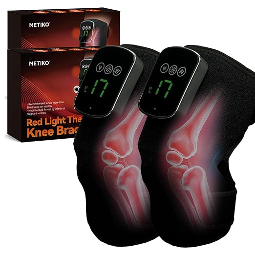 Red Light Therapy for Knee & Elbow, Vibration & Heated Massage for Knee Brace, 660nm&850nm Red Light, for Joint, Elbow, Shoulder Pain Relief, Pack of 2