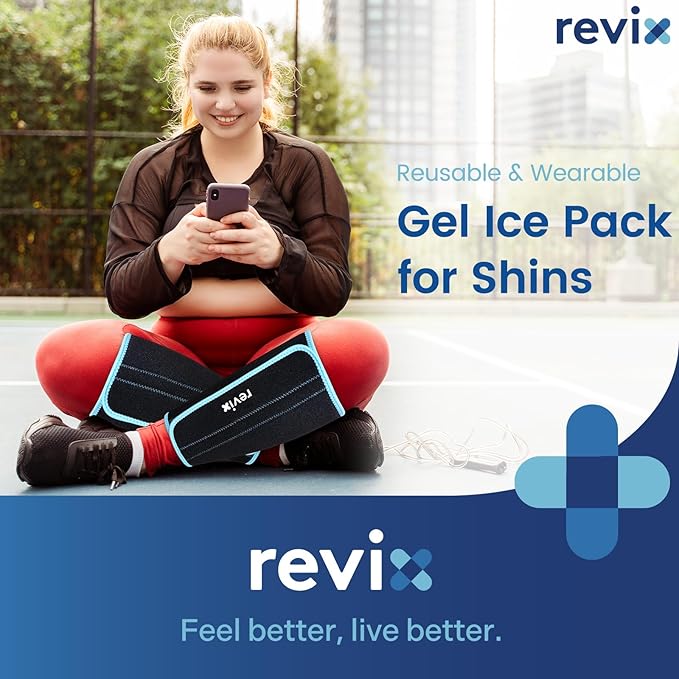 REVIX XL Shin Ice Packs Reusable Gel Cold Pack for Calf Leg Elbow Discomfort Relief, Calf Ice Wrap Cold Therapy Compression Sleeve Promotes Post-Workout Recovery, Set of 2