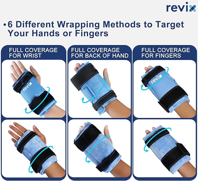 REVIX Wrist Ice Pack Wraps for Carpal Discomfort Soothing (2-Piece Set) Reusable Gel Hand Ice Packs, Cold Pack with Cold Compress, Promote Flexibility and Reduce Fatigue