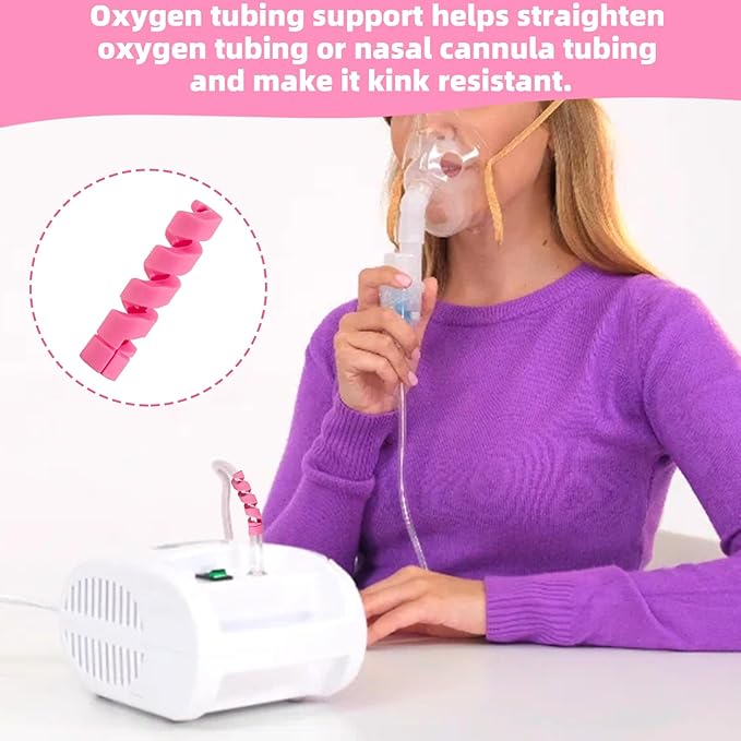 10 Pack Oxygen Tube Support Crimp Straightener for Portable Oxygen Concentrator, Oxygen Tubing Support for Oxygen Tank Oxygen Hose Nasal Cannula Oxygen Accessories (Pink)