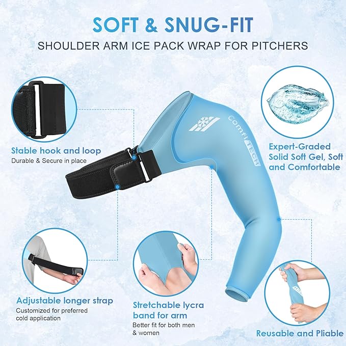 ComfiTECH Youth Shoulder Arm Ice Pack Wrap for Young Pitchers, Ice Arm Sleeve for Teen Volleyball Players, Flexible Cold Application for Throwing Recovery, Elbow Joint & Muscle Comfort, Medium