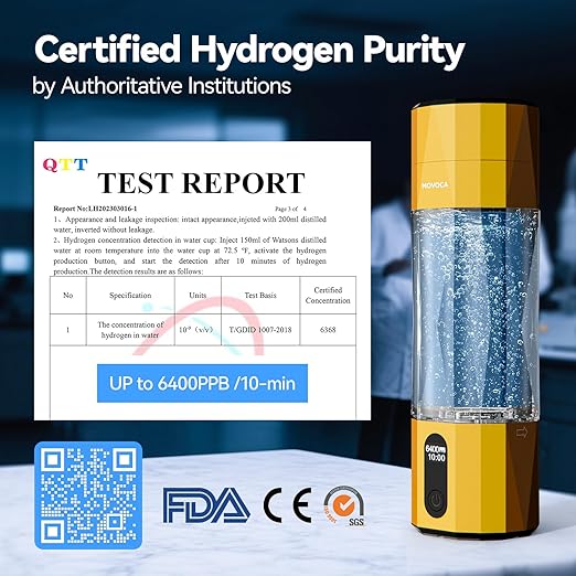 Upgrade Hydrogen Water Bottle, Up to 6400PPB Hydrogen Water Generator -SPE PEM Tech, 7OZ Food-Grade PC Hydro Water Machine, Health Care Gifts for Husband, Wife, Family, Friends, Travel (Yellow)