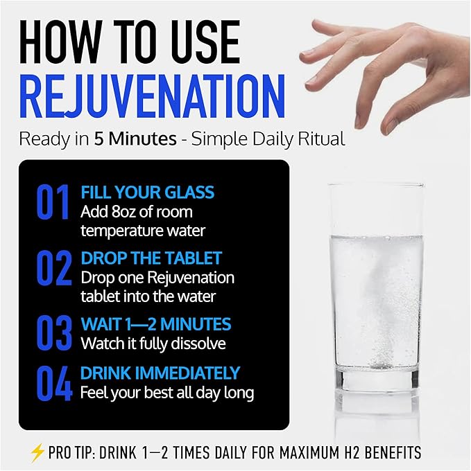 DRINK HRW Rejuvenation Molecular Hydrogen Water Tablets: 12 ppm H2, Patented, USA Made, IHSA-Certified Hydrogen & Magnesium Supplement. Supports Energy, Recovery, Cognitive Function (Raspberry, 60 Ct)