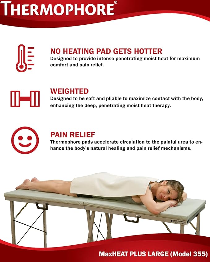 Thermophore MaxHEAT Plus Automatic Moist Heating Pad - Size Large 14" x 27" - Model 355 - Deep Penetrating Moist Heat Therapy for Back, Muscle, and Joint Pain