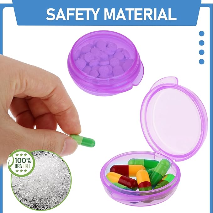 4 Pcs Mini Pill Organizer Small Pill Box Cute Portable Pill Case for Pocket Purse Travel Storage Containers Earplug Case Medicine Dispenser Vitamin Holder (4 Purple)