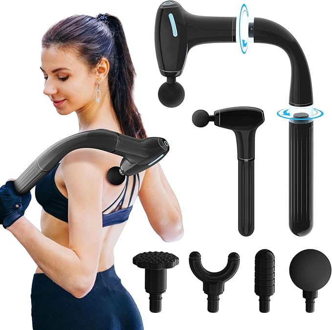Massage Gun Deep Tissue with Extension Handle Professional Percussion 3-in-1 Detachable Back Massager for Pain Relief,Muscle Relief Massager for Shoulder Back Thigh Waist&Neck (Light Black)