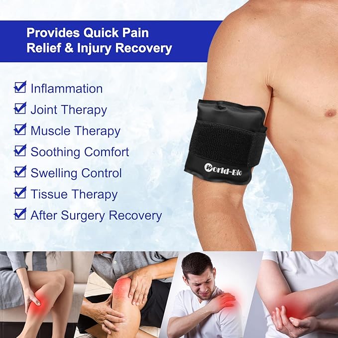 Gel Ice Pack Wrap with Velcro Strap, Ice Pack for Injuries Reusable, Hot and Cold Therapy, Elbow Cold Wrap, Flexible Soft for Arm, Wrist, Hand, Foot, Ankle