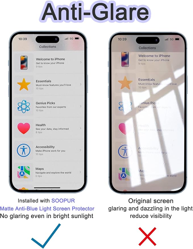 2 Pack Matte Anti-Blue Light Eye Protection Screen Protector for iPhone 14 Pro, Anti-Glare Blue-Light Blocking Tempered Glass Film 6.1", Scratch Resistant, Anti-Fingerprints, Full Coverage