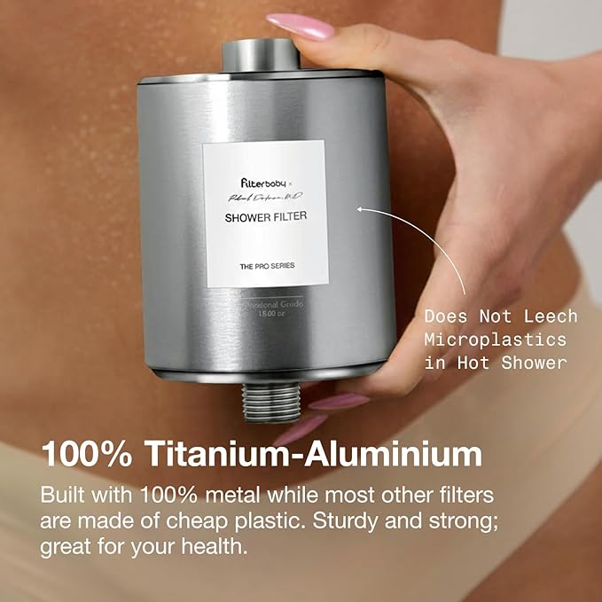Filterbaby Titanium Shower Filter Pro - IAPMO Certified to NSF 177 Standard,Doctor Developed,Reduce up to 99% Chlorine/Chloramine/Lead/Certain Heavy Metals,Great Water Pressure,Long Lasting,Chrome.
