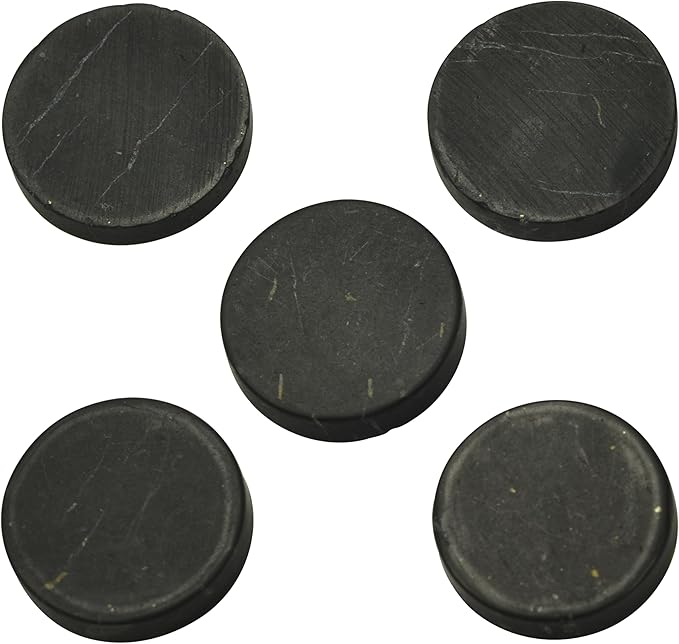 5 pcs Authentic Shungite Stickers Unpolished 30 mm / 1.18" Genuine Healing Energy Stone Protection Plate for Cell Phone Case Tablet Laptop Computer Noble Gemstone Protector Crystal