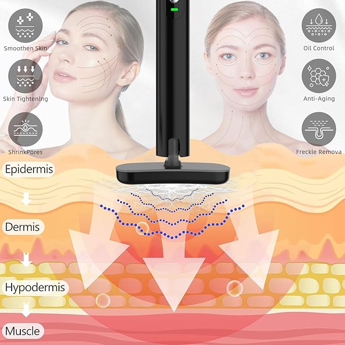 Led-Light-Therapy, 7 Color Face Skincare Wand with Facial Massager LED Face Skin Rejuvenation for Face & Neck & Eye Skincare Equipment Red Light Wand