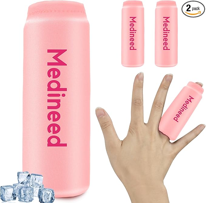 2PCS Finger Sleeves Gel Ice Pack, Lasting Cold Compress Freeze Sleeve, Reusable Finger Brace Ice Packs for Injuries, Arthritis, Tendonitis, Gout, Sprains, Middle Protectors (Pink)